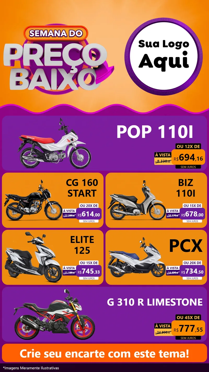 Modelo de TV para TV Vertical com o tema Semana do Preço Baixo para Concessionaria de Motos
