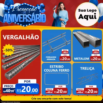 Modelo de Rede Social para Feed Facebook com o tema Promoção de Aniversário para Ferragens