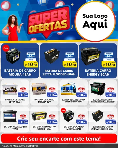 Modelo de Rede Social para Feed Instagram com o tema Super Ofertas para Baterias Elétricas