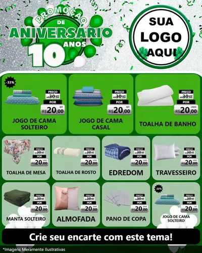 Modelo de Rede Social para Feed Instagram com o tema Promoção de Aniversário - 10 Anos para Cama, Mesa e Banho