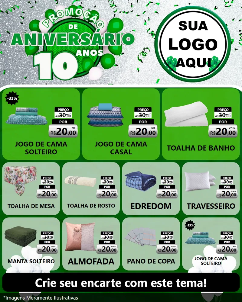 Modelo de Rede Social para Feed Instagram com o tema Promoção de Aniversário - 10 Anos para Cama, Mesa e Banho