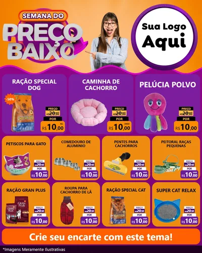 Modelo de Rede Social para Feed Instagram com o tema Semana do Preço Baixo para Pet Shop