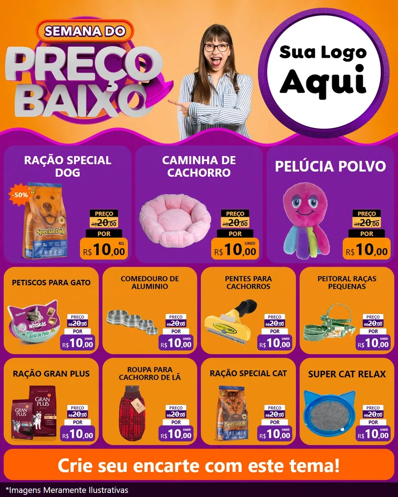 Modelo de Rede Social para Feed Instagram com o tema Semana do Preço Baixo para Pet Shop