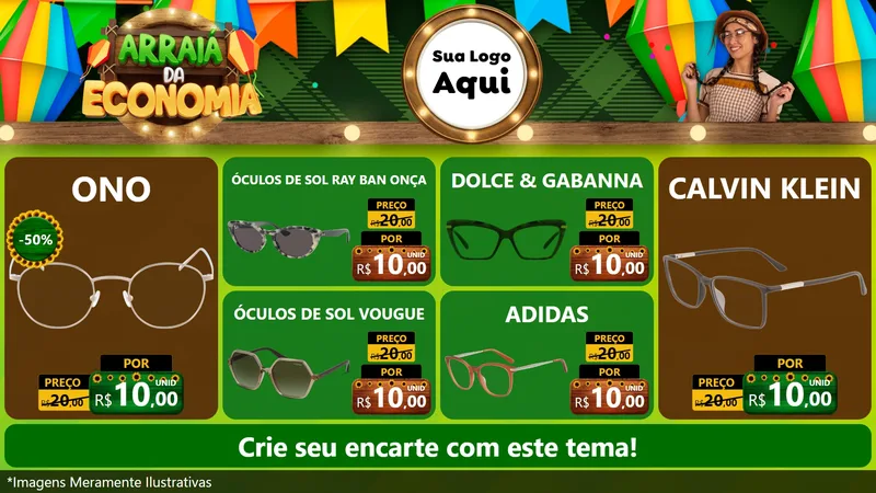 Modelo de TV para TV Horizontal com o tema Arraiá de Economia para Óticas