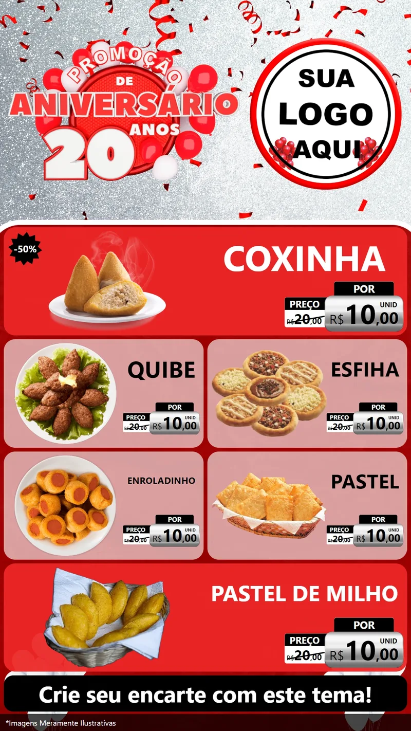Modelo de TV para TV Vertical com o tema Promoção de Aniversário - 20 Anos para Salgadaria