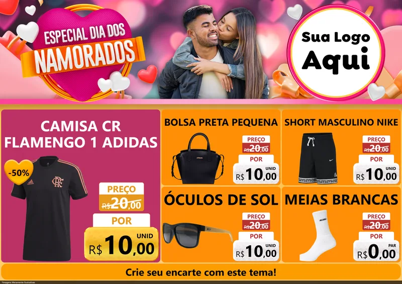 Modelo de Encarte para Encarte A4 Horizontal com o tema Especial Dia dos Namorados para Roupas e acessórios