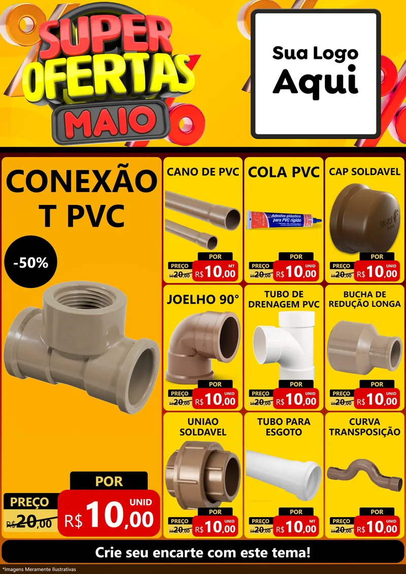 Modelo de Encarte para Encarte A4 Vertical com o tema Super Ofertas Maio para Tubos e conexões