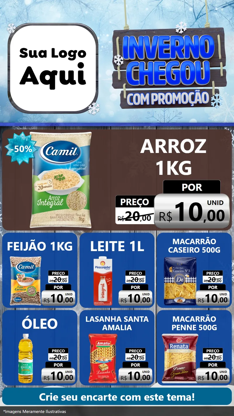 Modelo de Rede Social para Stories com o tema Inverno Chegou Com Promoção para Supermercado