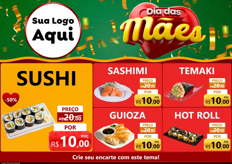 Modelo de Encarte para Encarte A4 Horizontal com o tema Dia das Mães para Comida japonesa