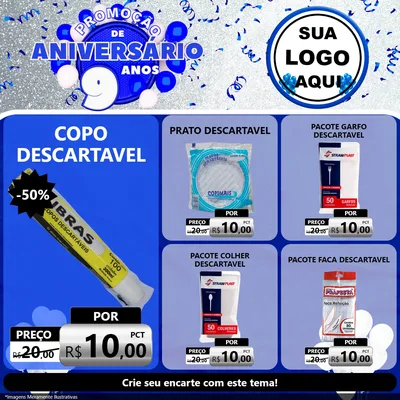 Modelo de Rede Social para Feed Facebook com o tema Promoção de Aniversário - 9 Anos para Embalagens
