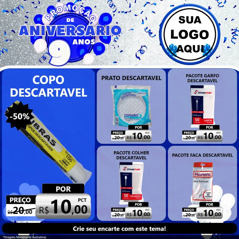 Modelo de Rede Social para Feed Facebook com o tema Promoção de Aniversário - 9 Anos para Embalagens