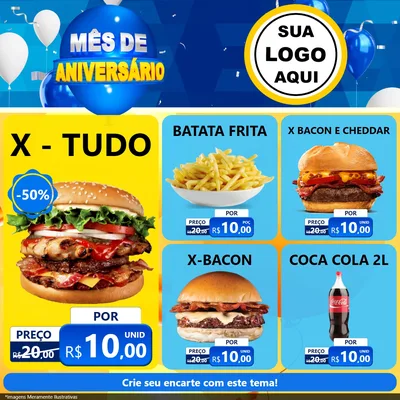 Modelo de Rede Social para Feed Facebook com o tema Mês de Aniversário para Hamburgueria