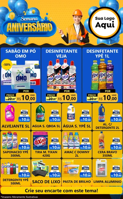 Modelo de Encarte para Encarte Grande com o tema Semana de Aniversário para Produtos de Limpeza