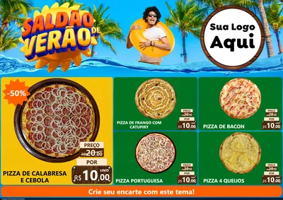 Modelo de Encarte para Encarte A4 Horizontal com o tema Saldão de Verão para Pizzaria