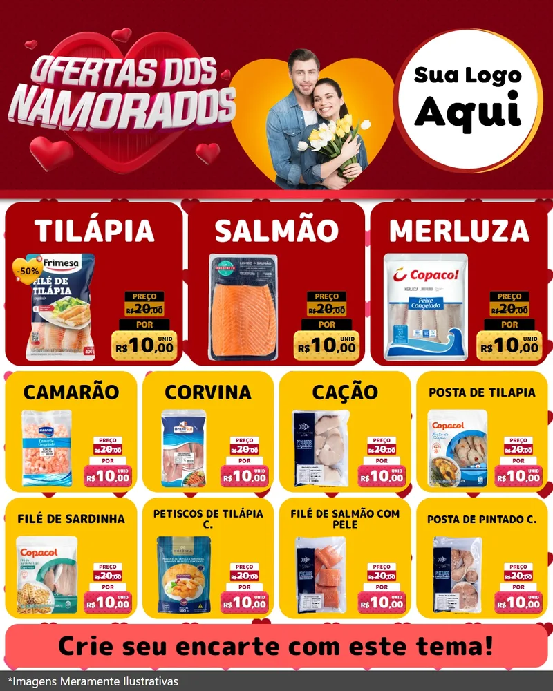 Modelo de Rede Social para Feed Instagram com o tema Ofertas Dos Namorados para Peixaria