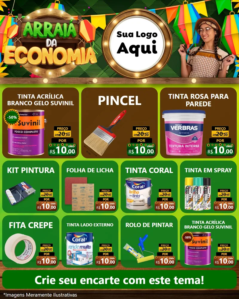 Modelo de Rede Social para Feed Instagram com o tema Arraiá de Economia para Tintas e Ferramentas