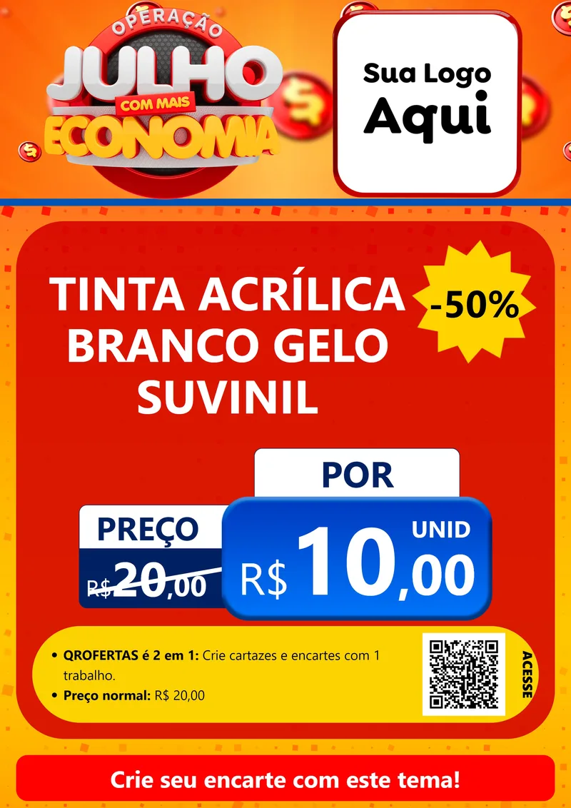 Modelo de Cartaz para Cartaz A4 Vertical com o tema Operação Julho Com Mais Economia para Tintas e Ferramentas