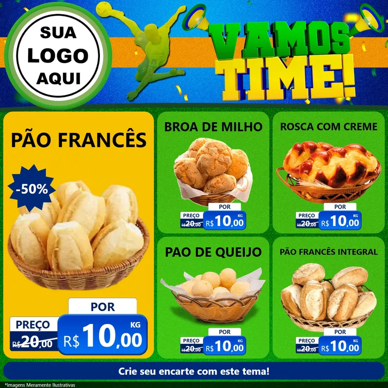 Modelo de Rede Social para Feed Facebook com o tema Vamos Time! para Padaria