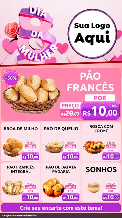 Modelo de Rede Social para Stories com o tema Dia da Mulher para Padaria