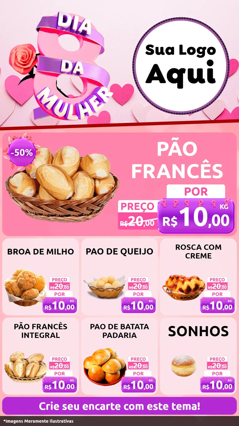 Modelo de Rede Social para Stories com o tema Dia da Mulher para Padaria