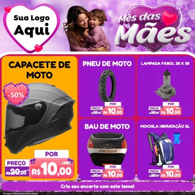 Modelo de Rede Social para Feed Facebook com o tema Mês das Mães para Moto peças