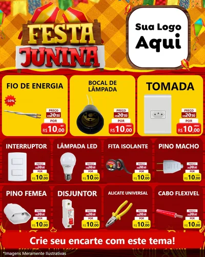 Modelo de Rede Social para Feed Instagram com o tema Festa Junina para Materiais Elétricos