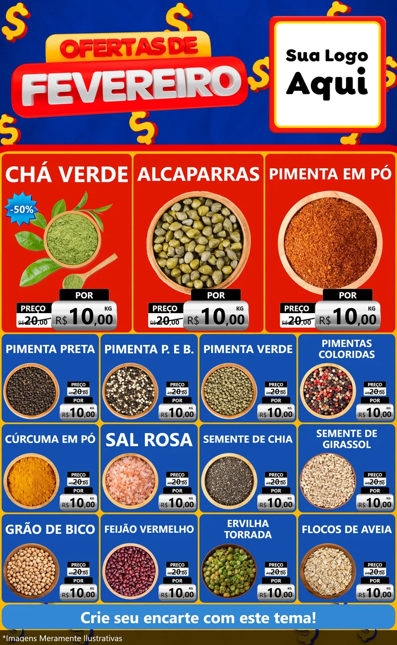 Modelo de Encarte para Encarte Grande com o tema Ofertas de Fevereiro para Produtos Naturais