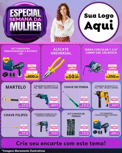 Modelo de Rede Social para Feed Instagram com o tema Especial Semana da Mulher para Maquinas e Ferramentas