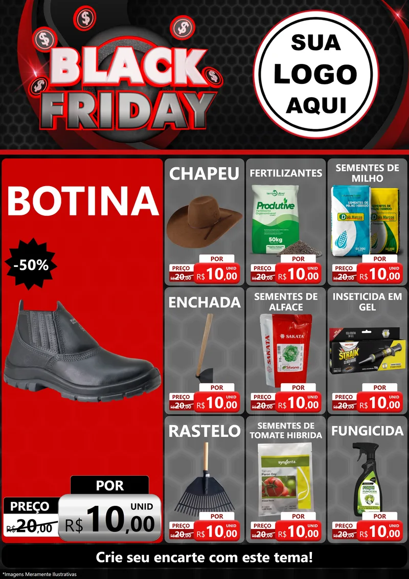 Modelo de Encarte para Encarte A4 Vertical com o tema Black Friday para Agropecuária