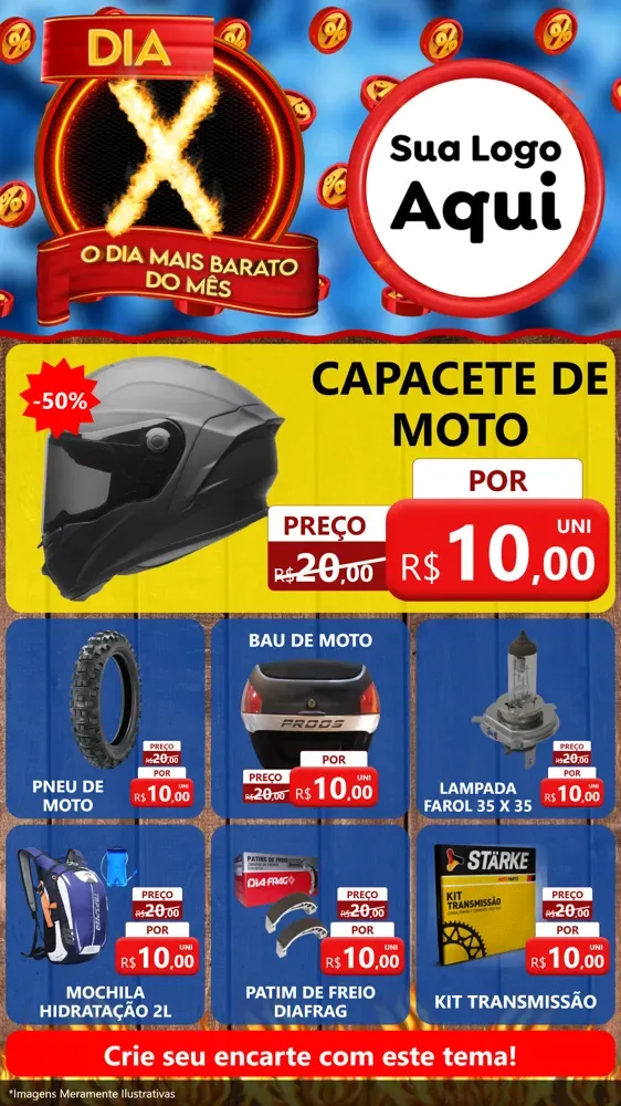Modelo de Rede Social para Stories com o tema Dia X - O Dia Mais Barato Do Mês para Moto peças