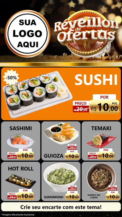 Modelo de Rede Social para Stories com o tema Réveillon de Ofertas para Comida japonesa