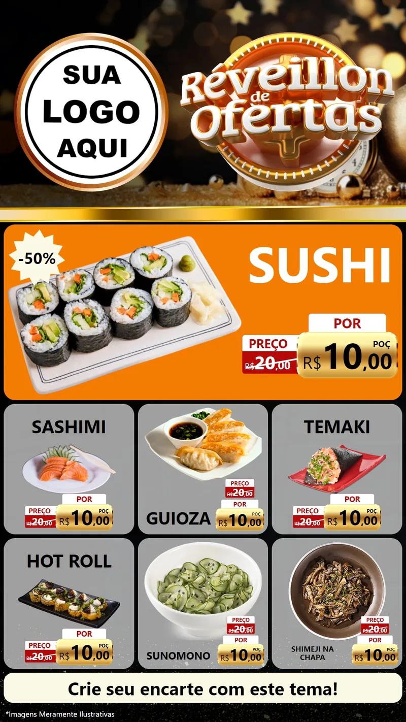 Modelo de Rede Social para Stories com o tema Réveillon de Ofertas para Comida japonesa