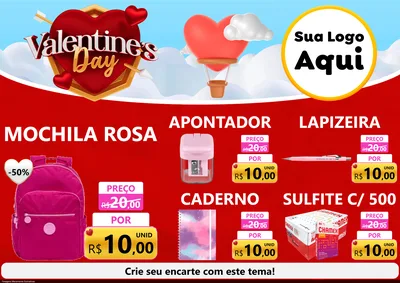 Modelo de Encarte para Encarte A4 Horizontal com o tema Valentine's Day para Papelaria