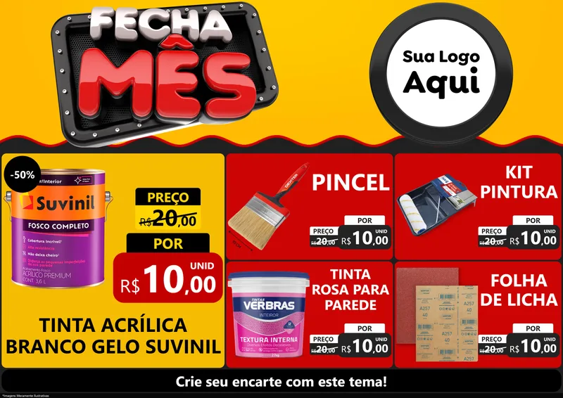 Modelo de Encarte para Encarte A4 Horizontal com o tema Fecha Mês para Tintas e Ferramentas