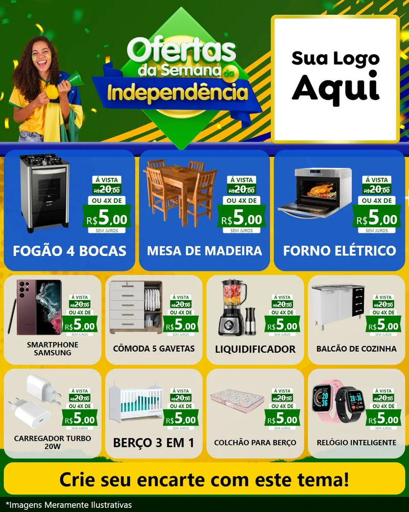 Modelo de Rede Social para Feed Instagram com o tema Ofertas da Semana da Independência para Móveis e Eletro