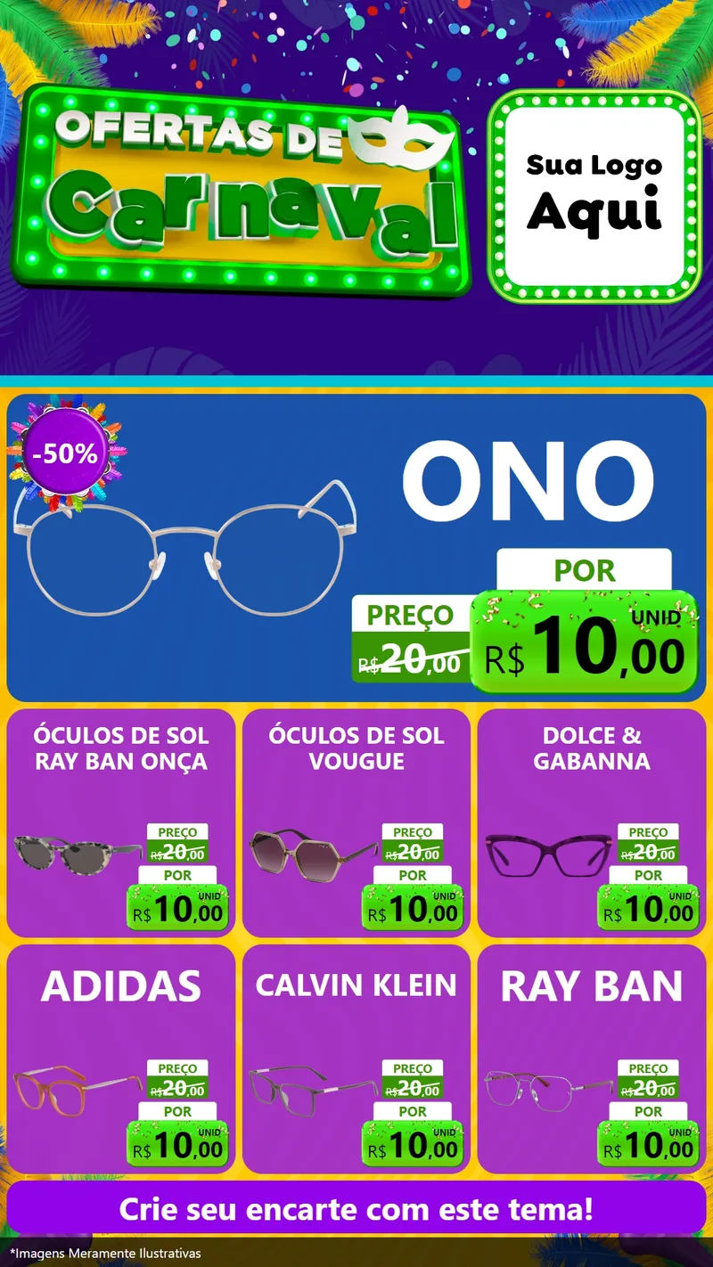 Modelo de Rede Social para Stories com o tema Ofertas de Carnaval para Óticas