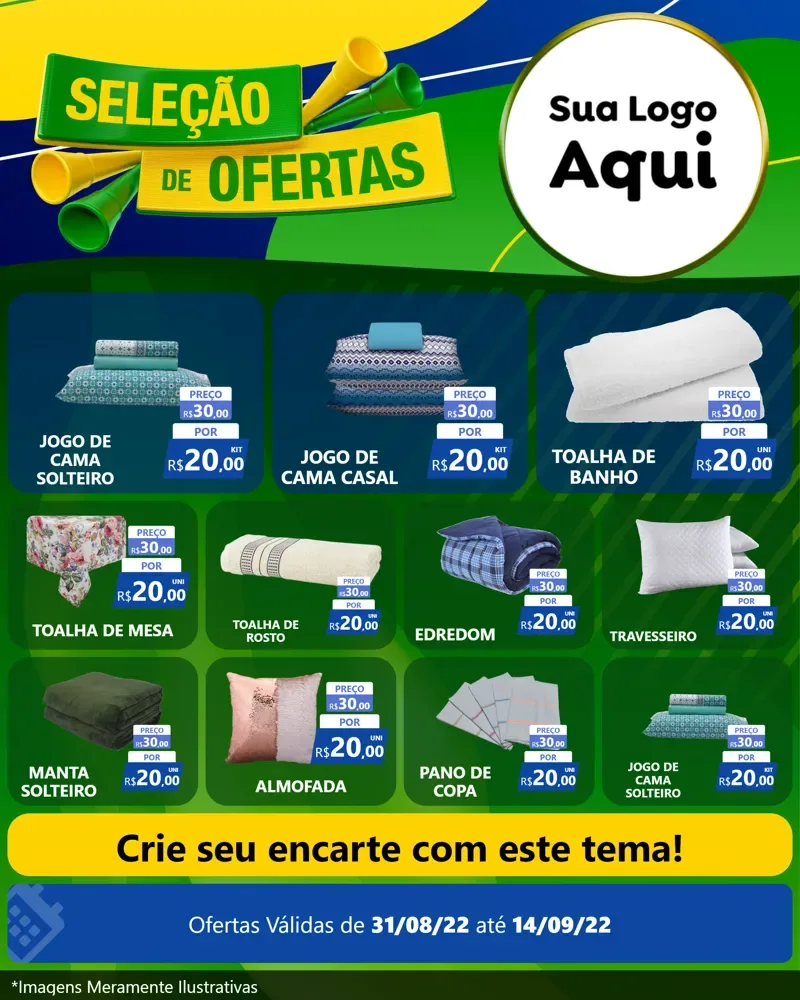 Modelo de Rede Social para Feed Instagram com o tema Seleção de Ofertas - Copa para Cama, Mesa e Banho