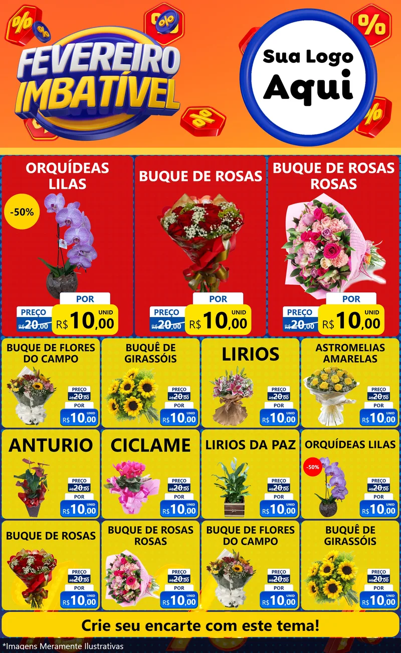 Modelo de Encarte para Encarte Grande com o tema Fevereiro Imbatível para Floricultura e jardim