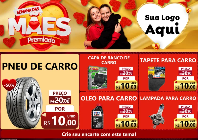 Modelo de Encarte para Encarte A4 Horizontal com o tema Semana das Mães Premiada para Auto peças