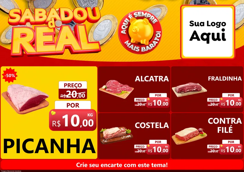 Modelo de Encarte para Encarte A4 Horizontal com o tema Sabadou do Real para Açougue