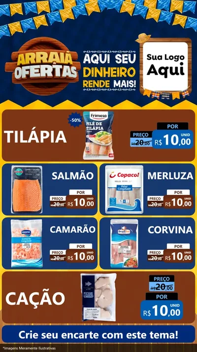 Modelo de TV para TV Vertical com o tema Arraiá de Ofertas - Junina para Peixaria