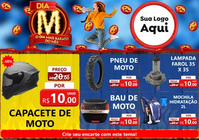 Modelo de Encarte para Encarte A4 Horizontal com o tema Dia M - O Dia Mais Barato Do Mês para Moto peças