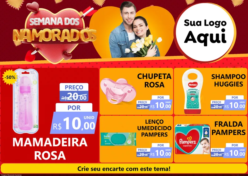 Modelo de Encarte para Encarte A4 Horizontal com o tema Semana dos Namorados para Bebês
