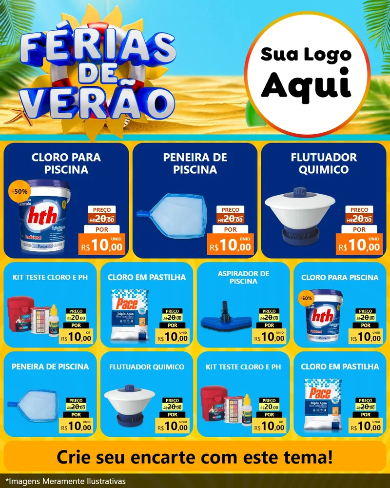 Modelo de Rede Social para Feed Instagram com o tema Férias de Verão para Produtos para Piscina
