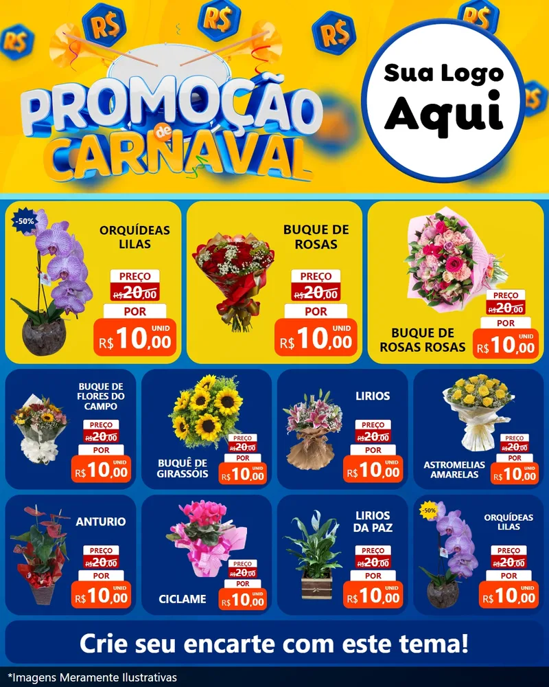 Modelo de Rede Social para Feed Instagram com o tema Promoção de Carnaval para Floricultura e jardim