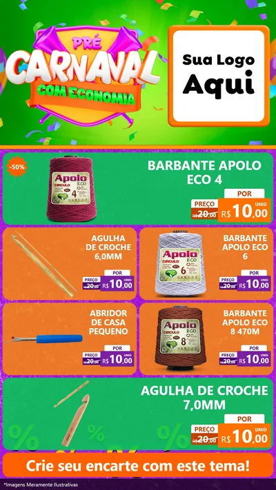 Modelo de TV para TV Vertical com o tema Pré-Carnaval Com Economia para Armarinho e Aviamentos