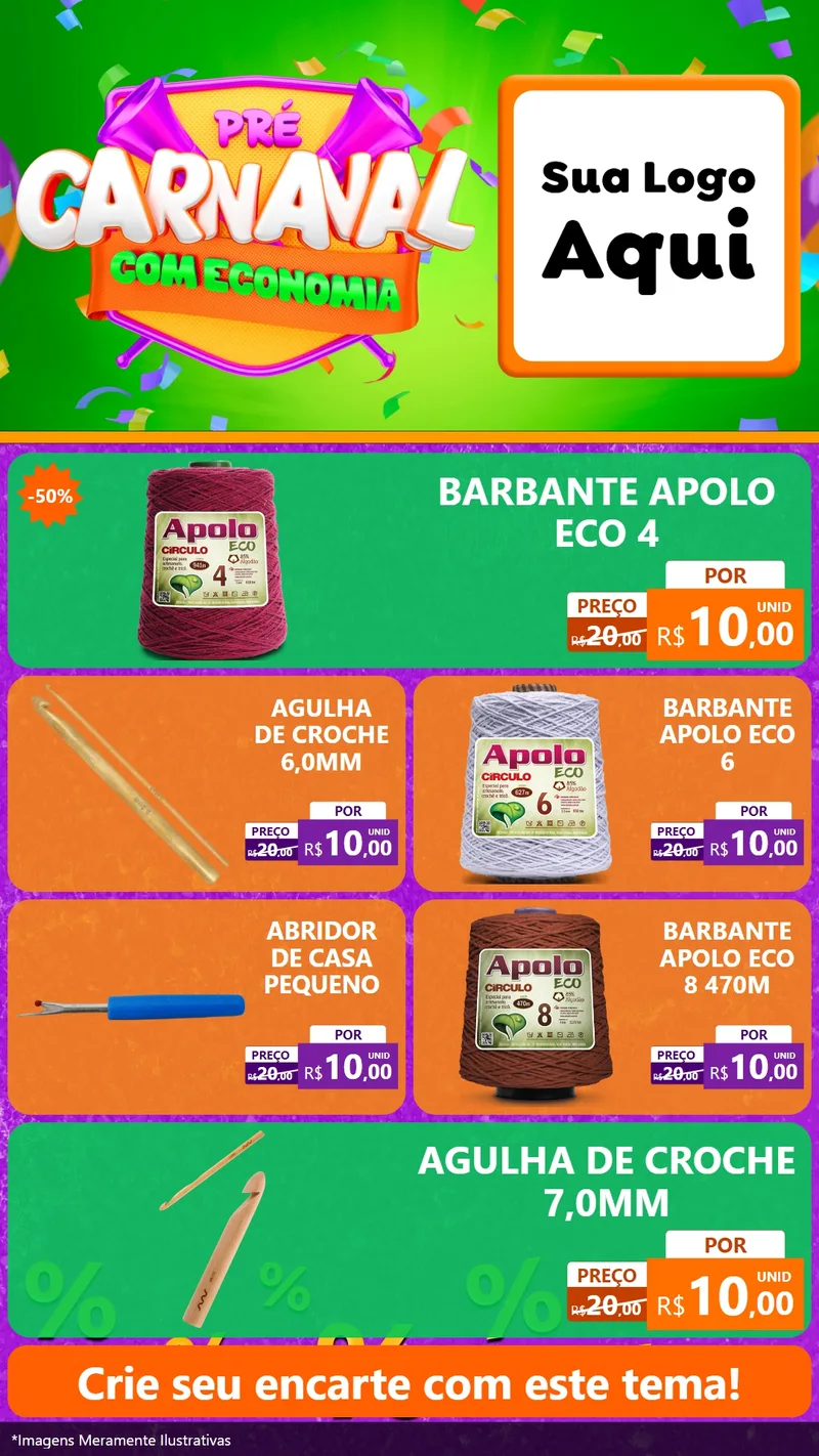 Modelo de TV para TV Vertical com o tema Pré-Carnaval Com Economia para Armarinho e Aviamentos