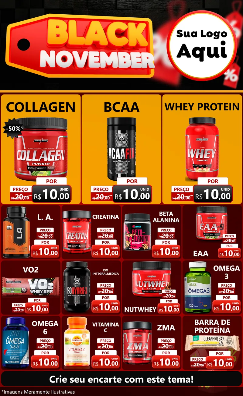 Modelo de Encarte para Encarte Grande com o tema Black November para Suplementos alimentares