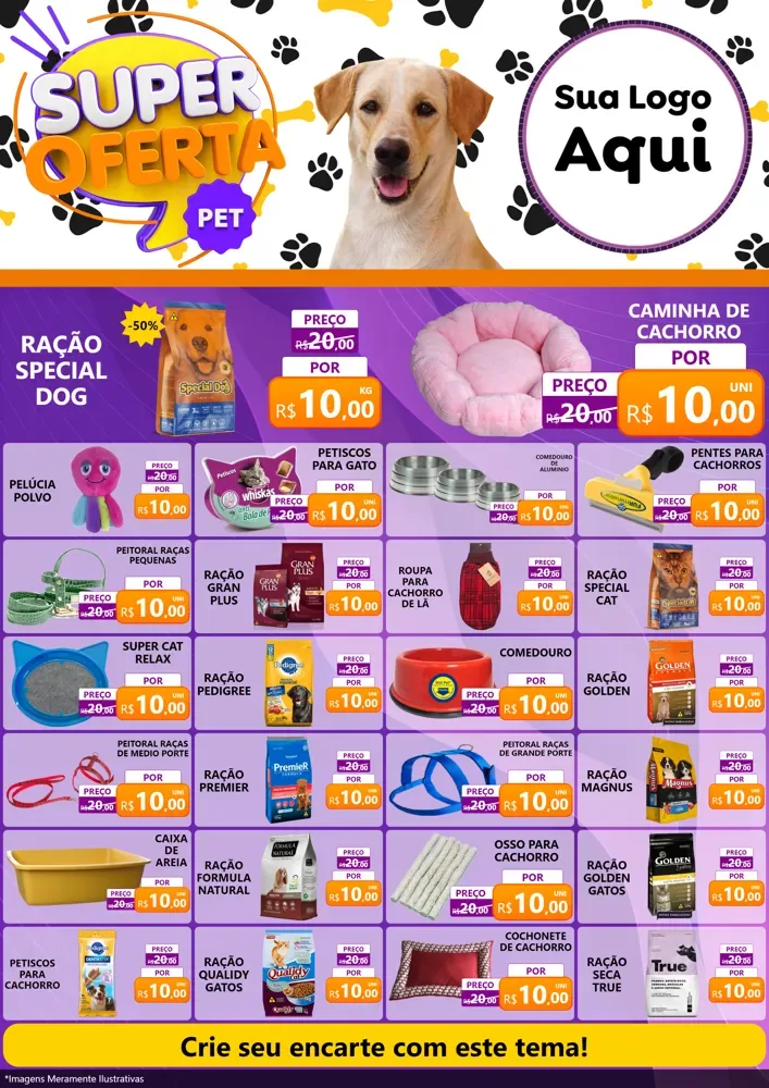 Modelo de Encarte para Encarte A4 Vertical com o tema Super Oferta Pet para Pet Shop