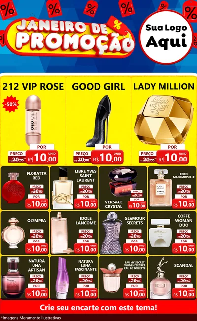 Modelo de Encarte para Encarte Grande com o tema Janeiro de Promoção para Perfumes